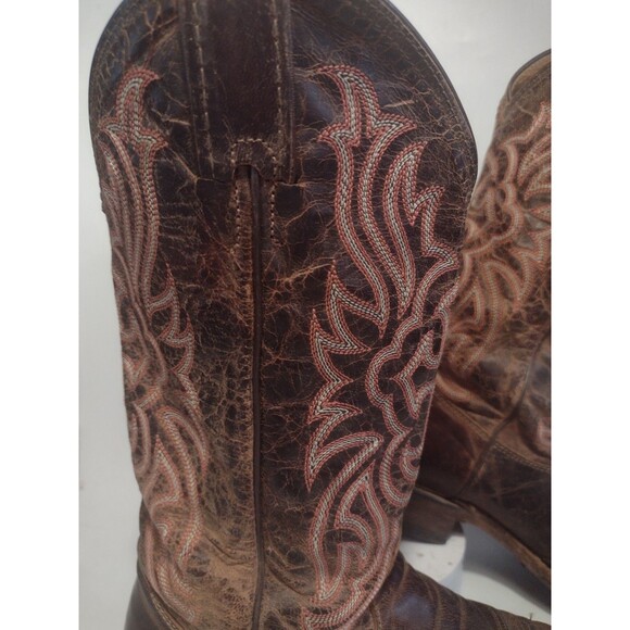 Tony Lama Brown & Pink Western Square Toe Boots Cross Inlay USA Women's Size 6B - Picture 6 of 16